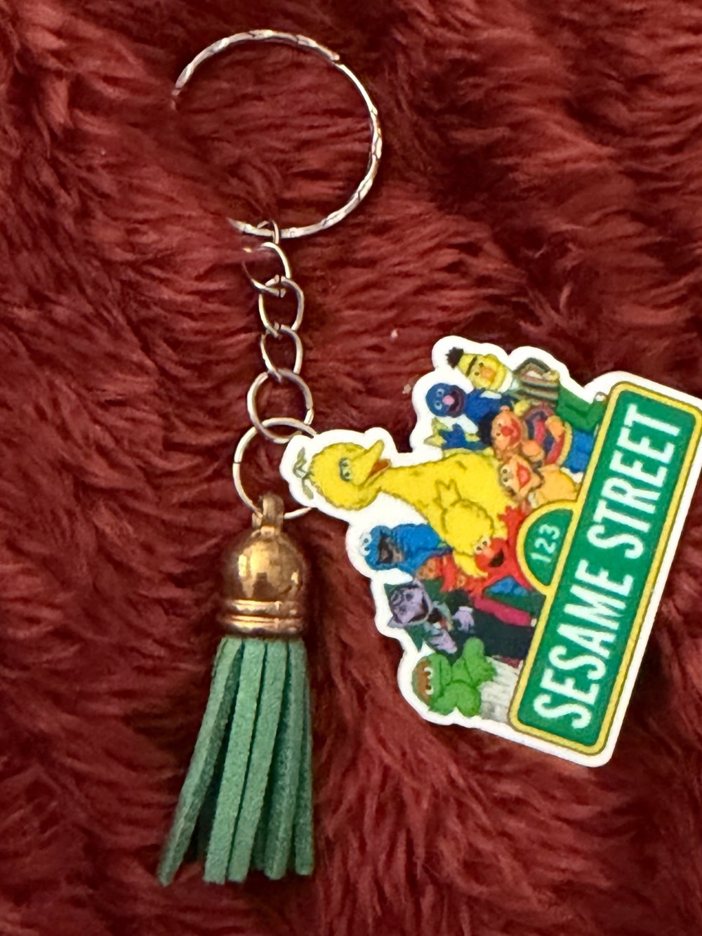 Sesame Street Green Tassel and Character Charm Keychain